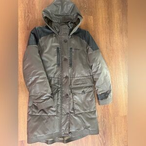 Far West Woman Dark Green and Black Hooded Puffer Jacket